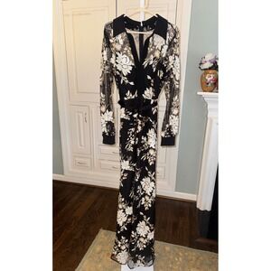 Badgley Mischka $1100 Floral Sequin Embroidered Shirt Maxi Dress Formal Gown